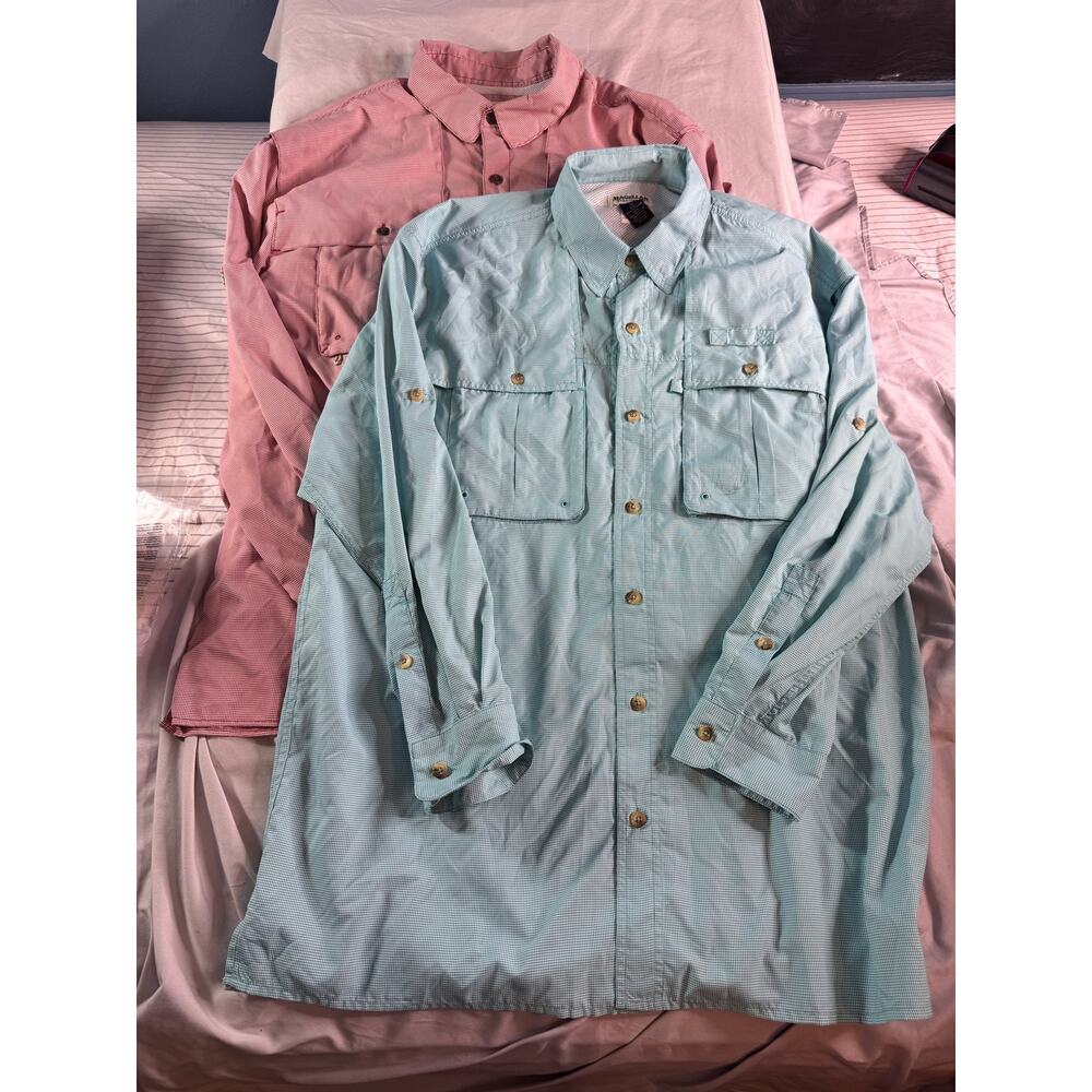 Magellan Fishing Shirt Lot 2 Men XL Vented Button Up Outdoor Quick Dry Green/Red